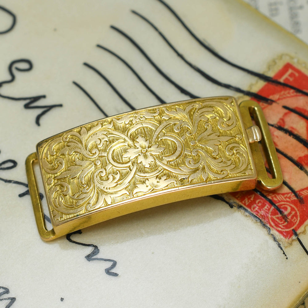 Victorian 15k Gold Chased Bracelet Clasp