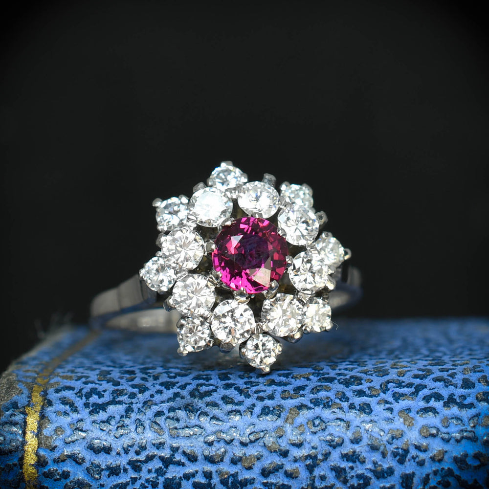 Vintage Ruby & Diamond Flower Cluster Ring