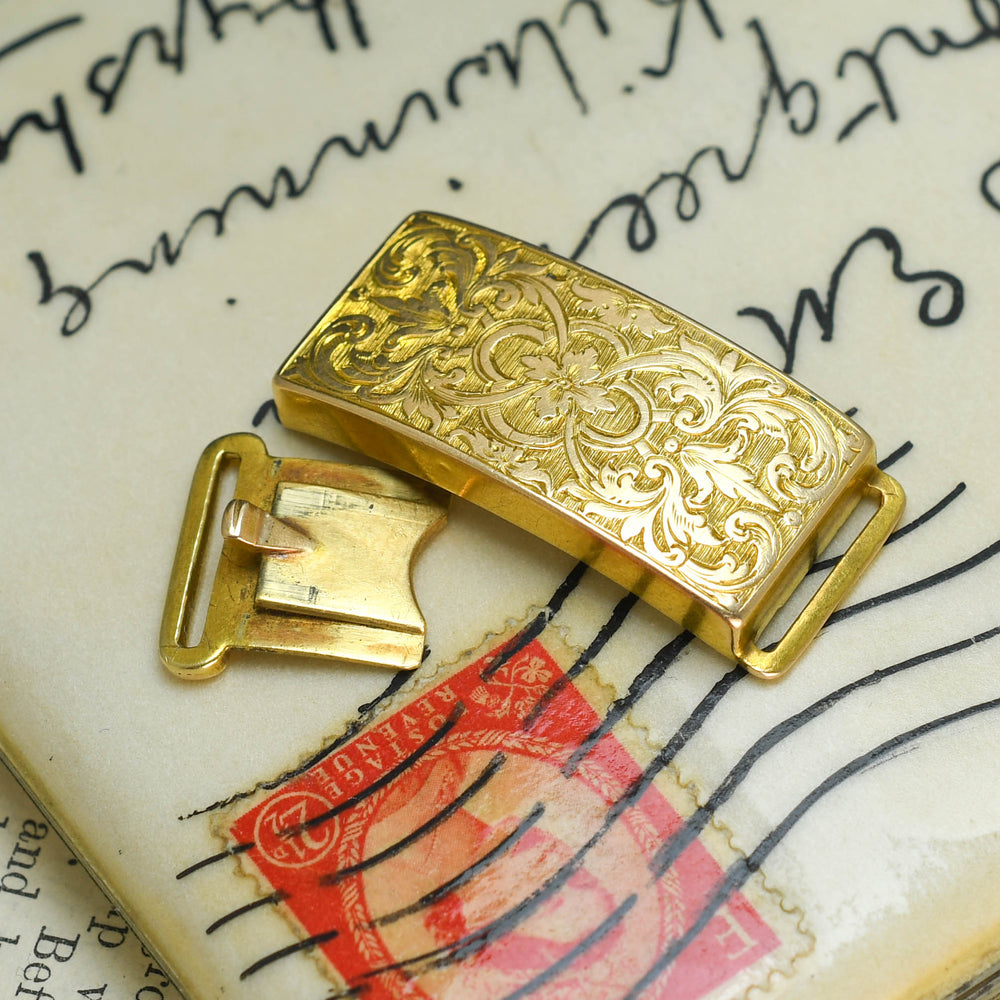 Victorian 15k Gold Chased Bracelet Clasp