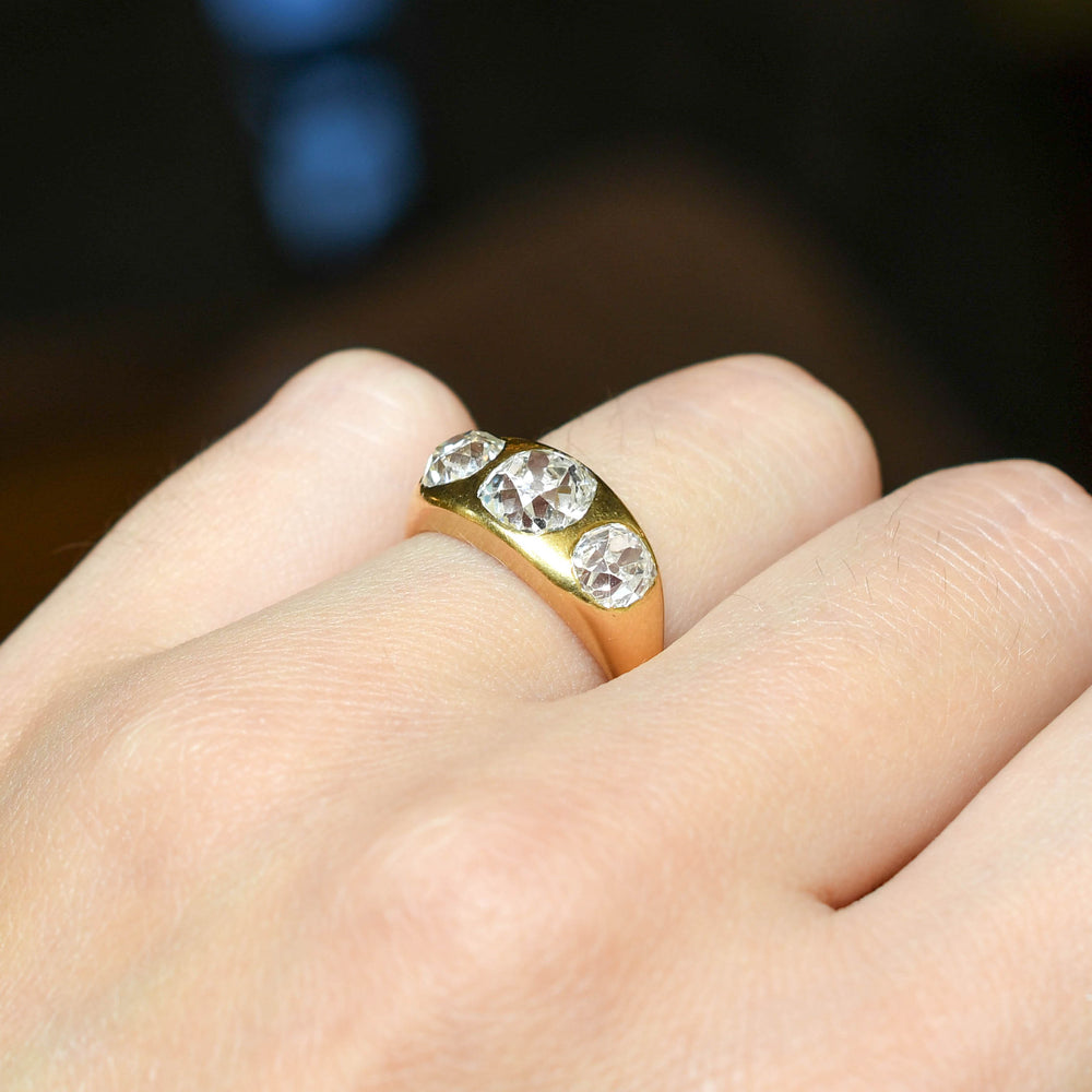 Victorian 3.36ct Diamond 3-Stone Gypsy Ring