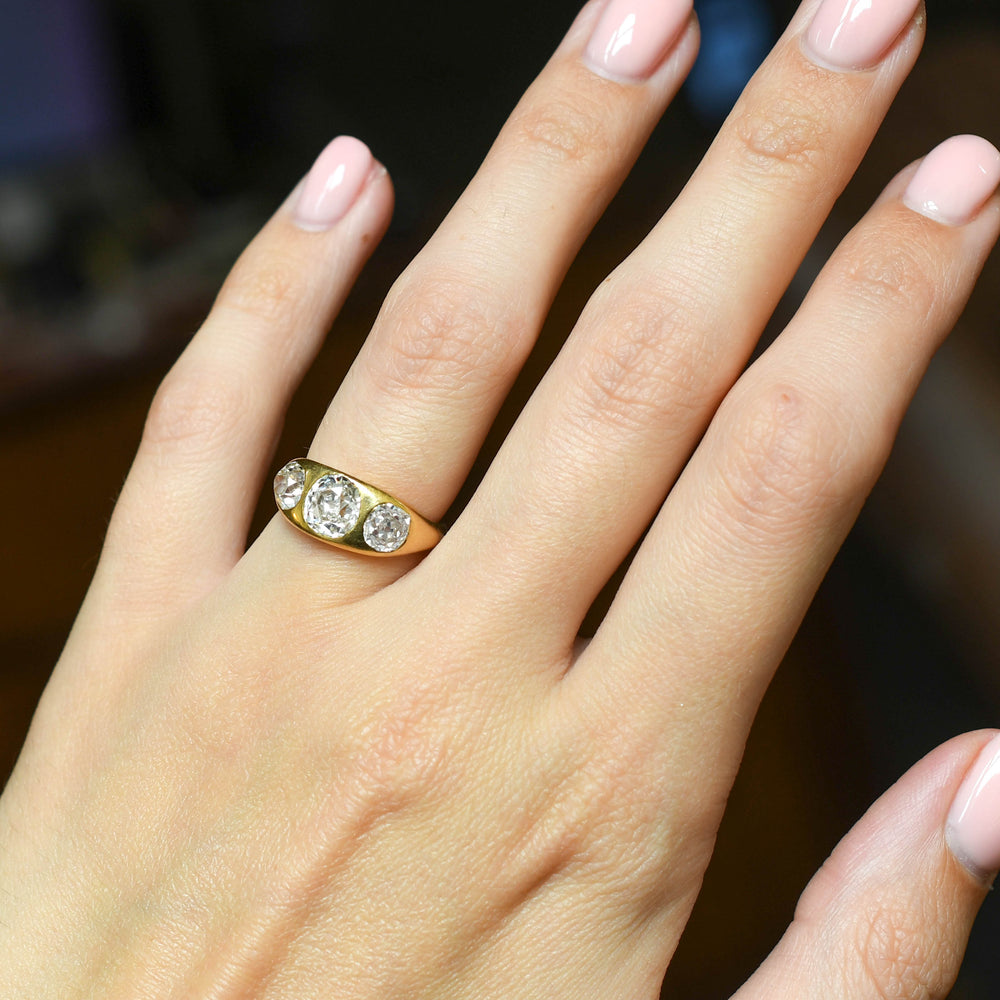 Victorian 3.36ct Diamond 3-Stone Gypsy Ring