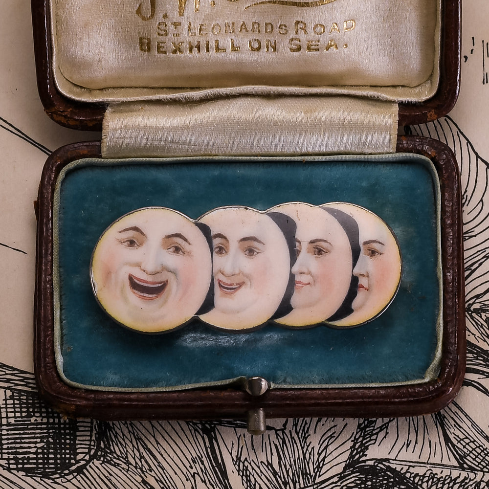 Victorian Enamel Man-In-The-Moon Brooch