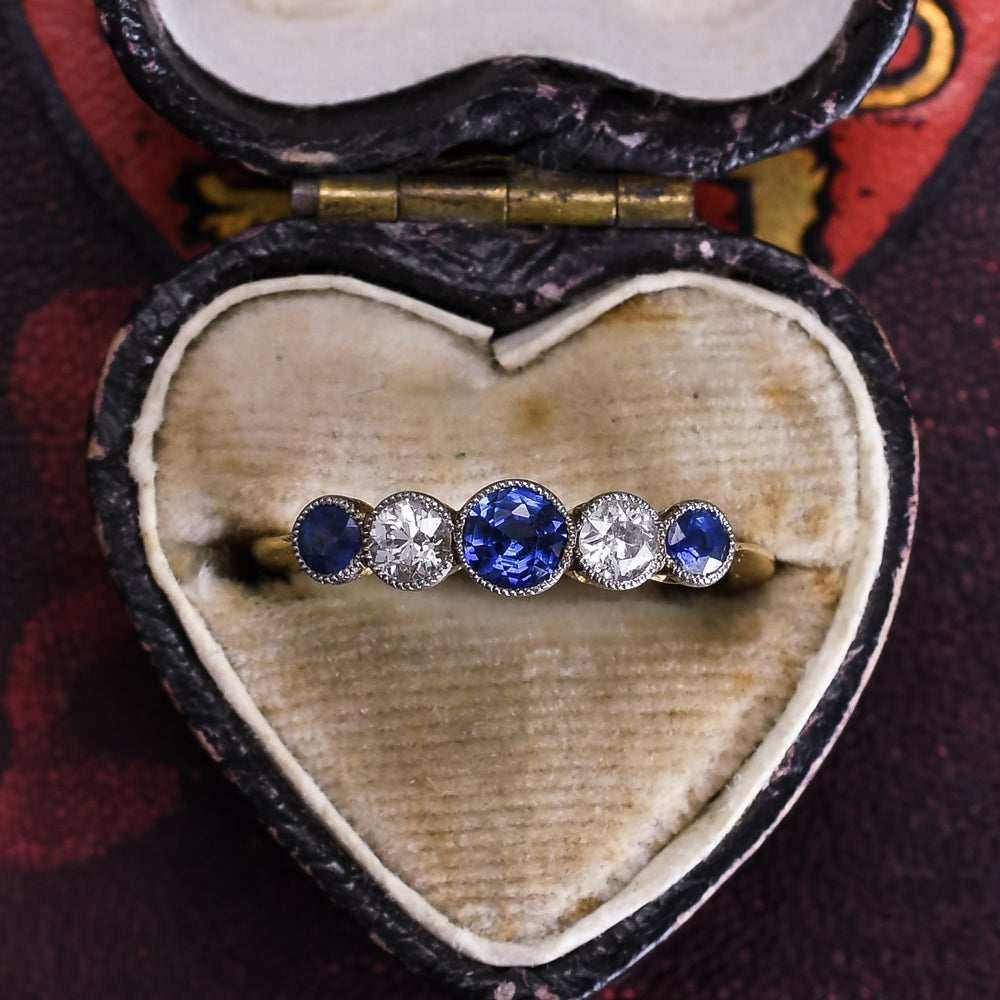Edwardian Sapphire & Diamond 5-Stone Ring