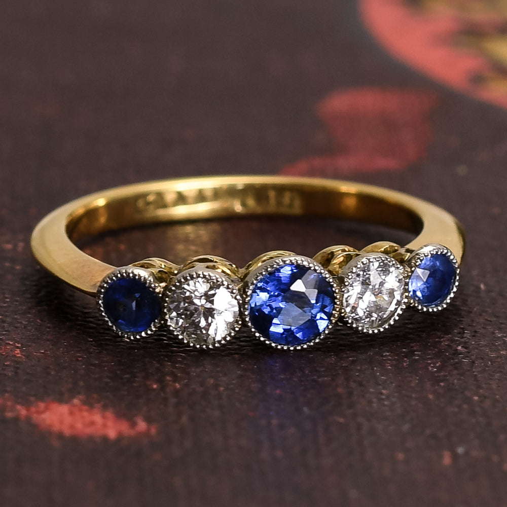 Edwardian Sapphire & Diamond 5-Stone Ring