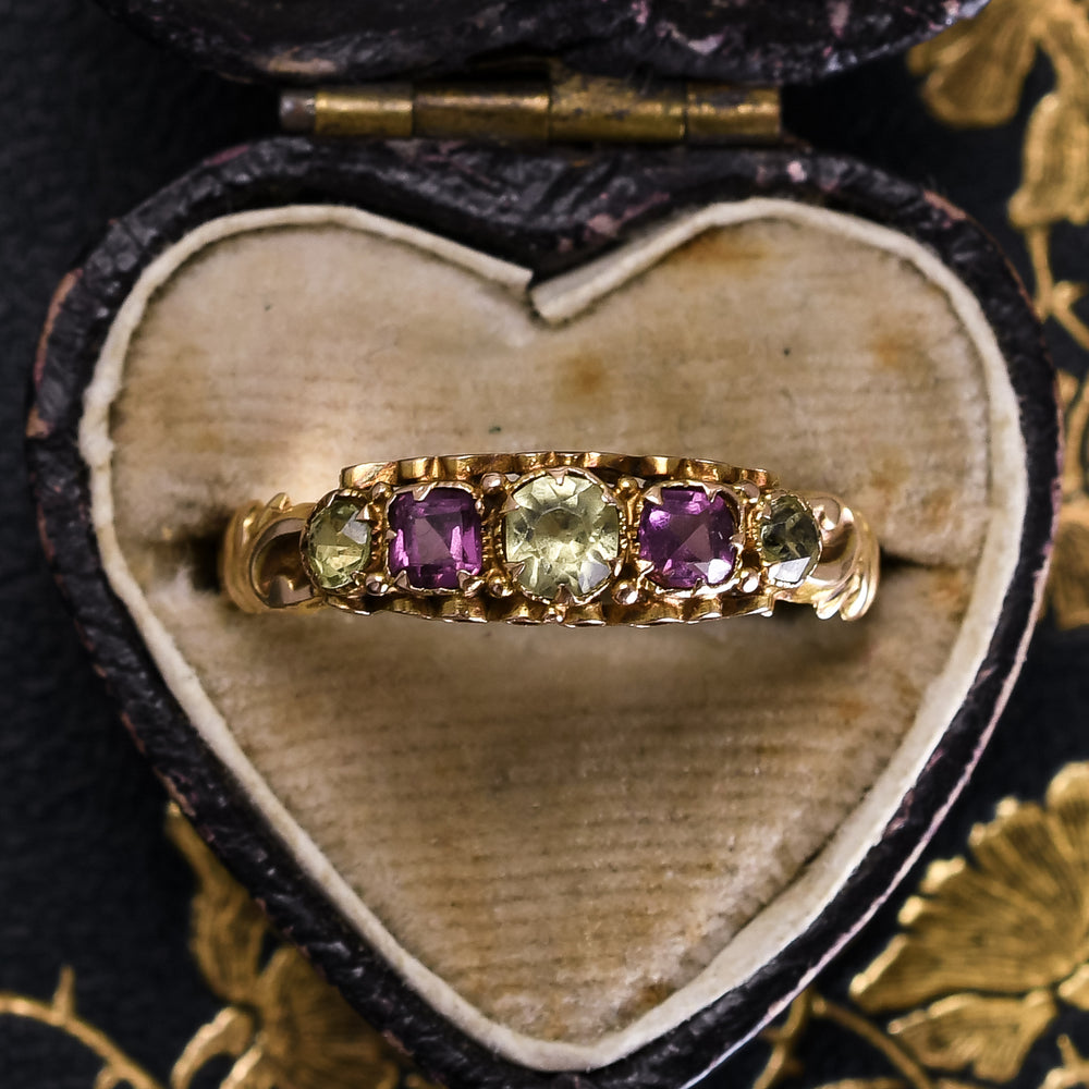 Victorian Almandine Garnet & Chrysoprase 5-Stone Ring