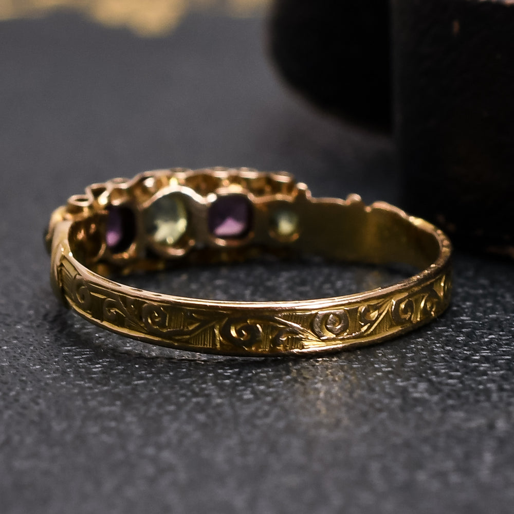 Victorian Almandine Garnet & Chrysoprase 5-Stone Ring