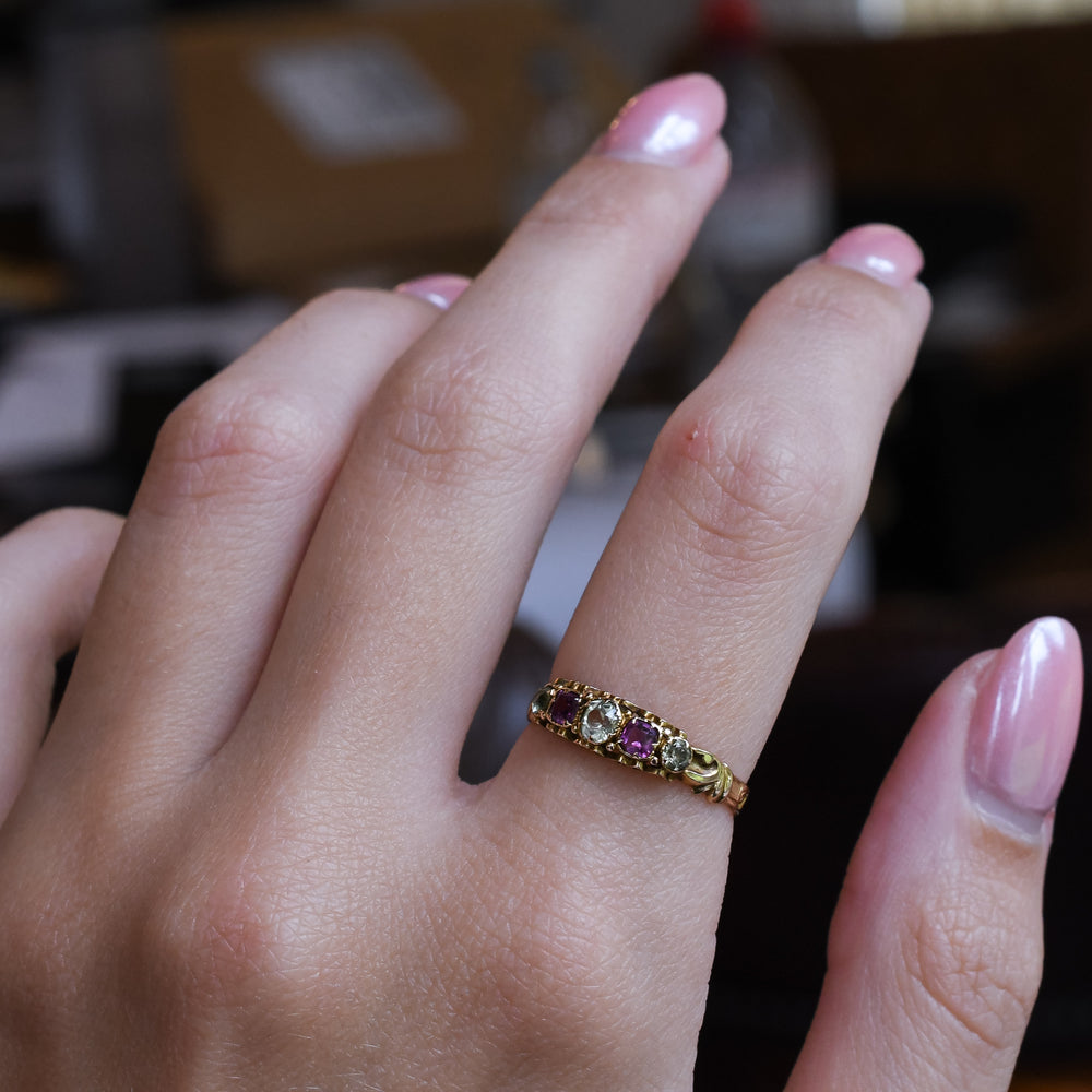 Victorian Almandine Garnet & Chrysoprase 5-Stone Ring
