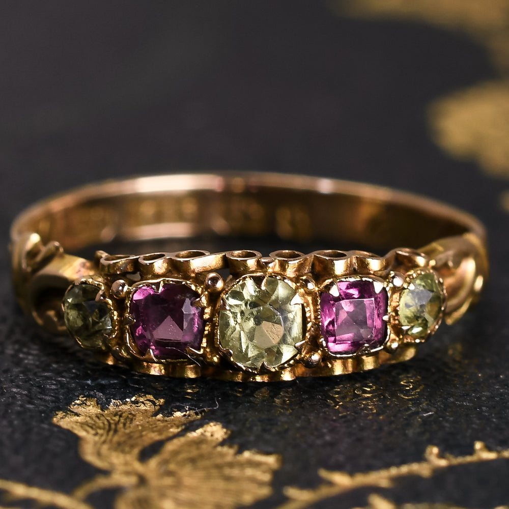 Victorian Almandine Garnet & Chrysoprase 5-Stone Ring