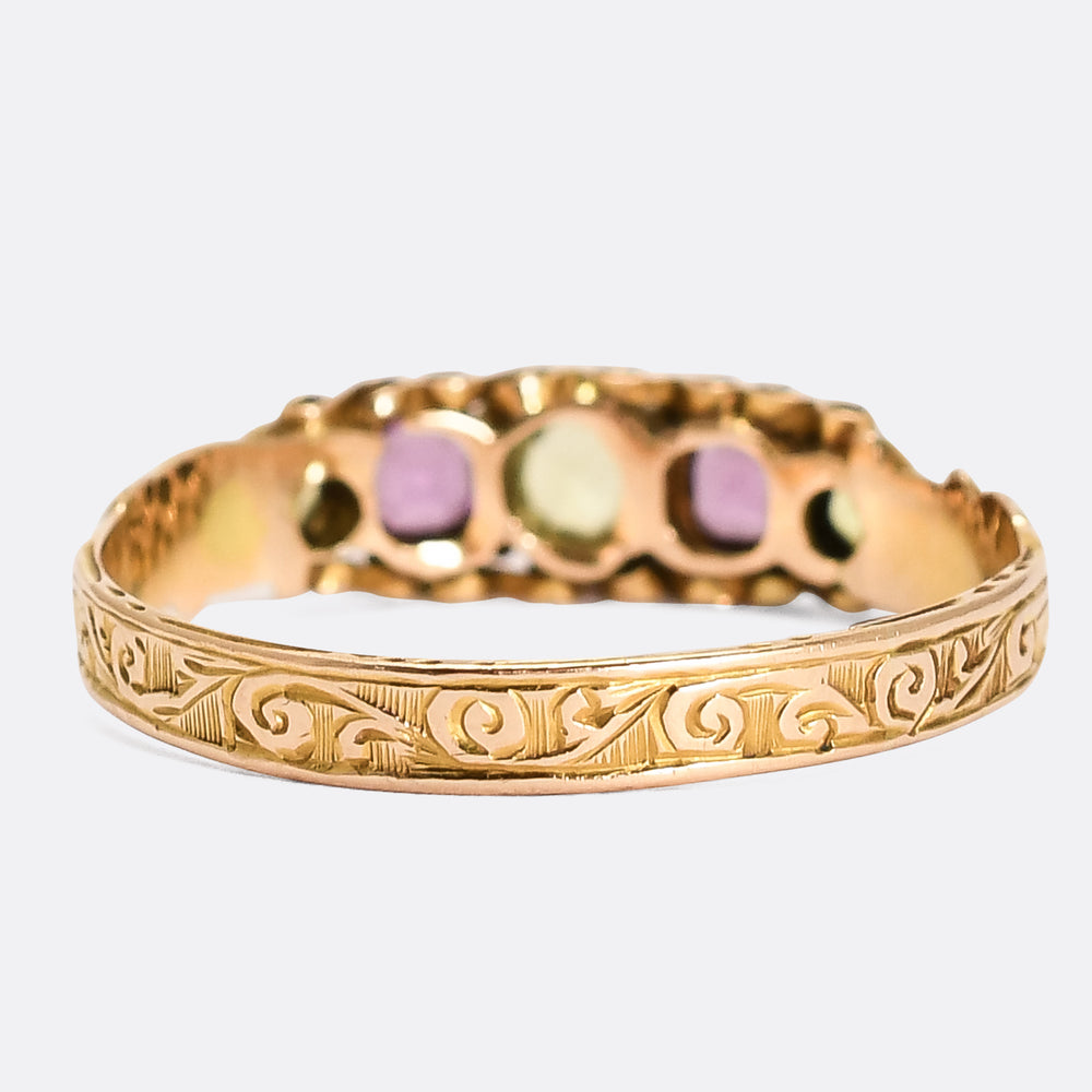 Victorian Almandine Garnet & Chrysoprase 5-Stone Ring
