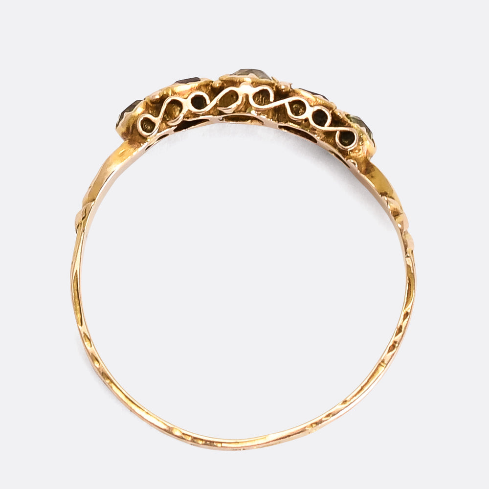 Victorian Almandine Garnet & Chrysoprase 5-Stone Ring