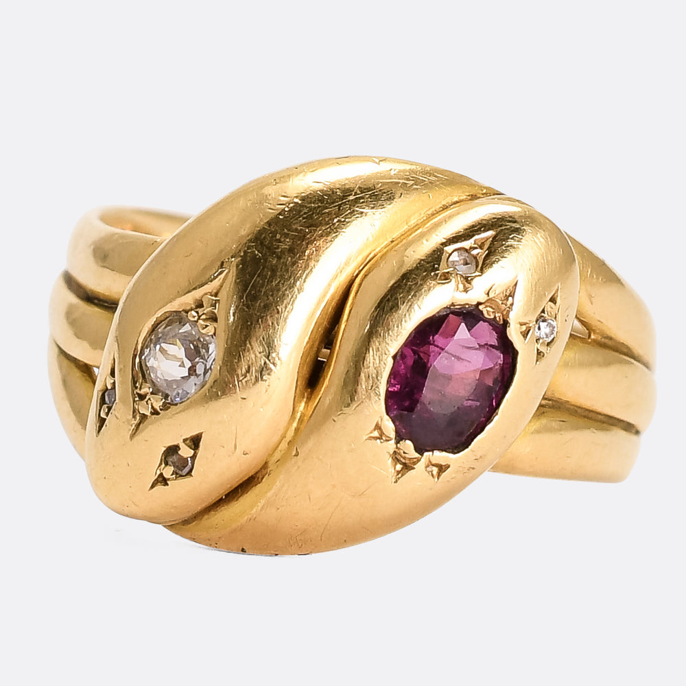Victorian Diamond & Ruby Double Snake Ring