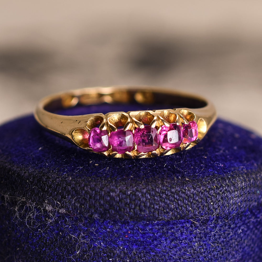 Victorian Ruby 5-Stone Boat Ring