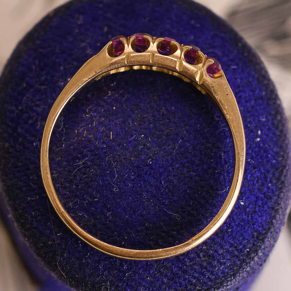 Victorian Ruby 5-Stone Boat Ring