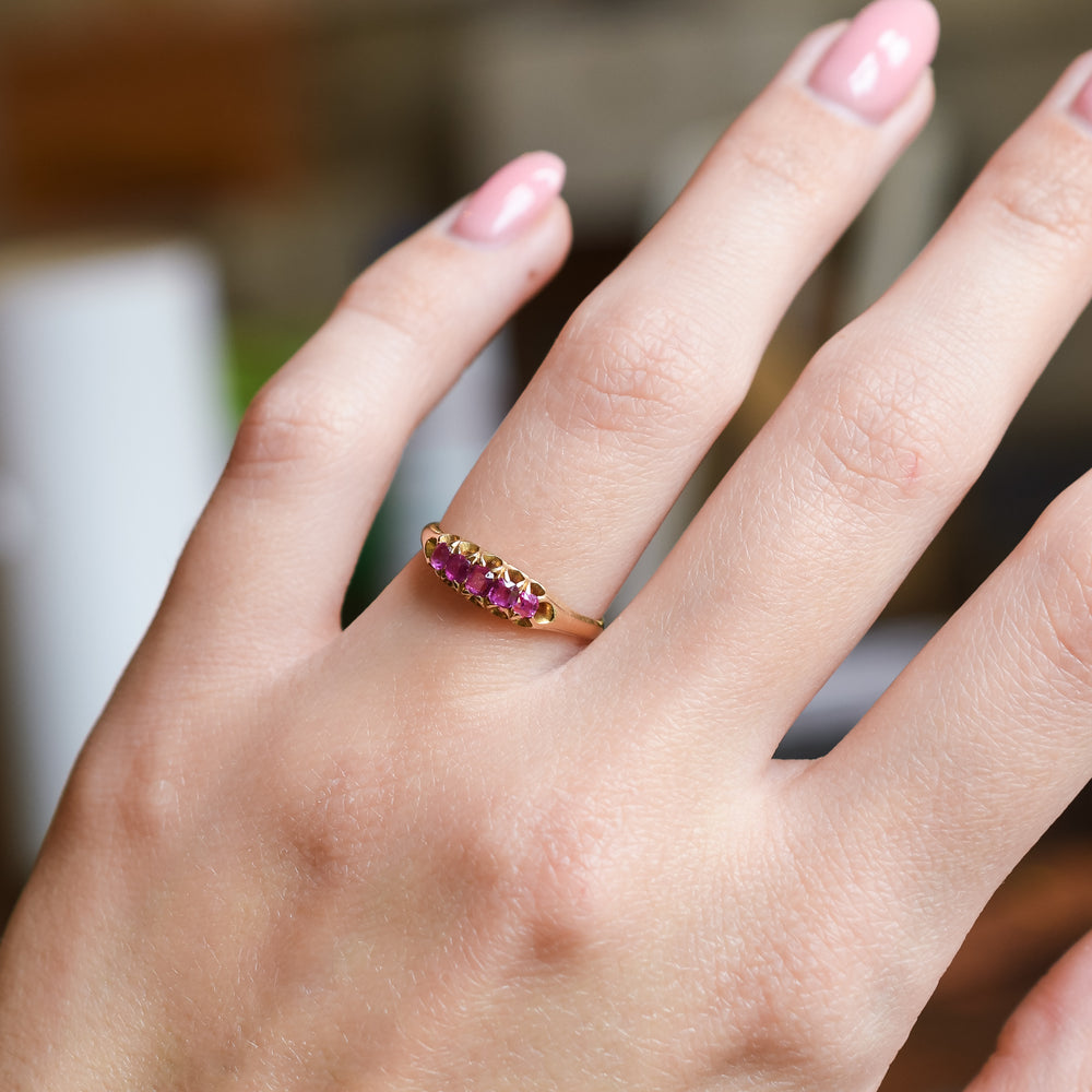 Victorian Ruby 5-Stone Boat Ring