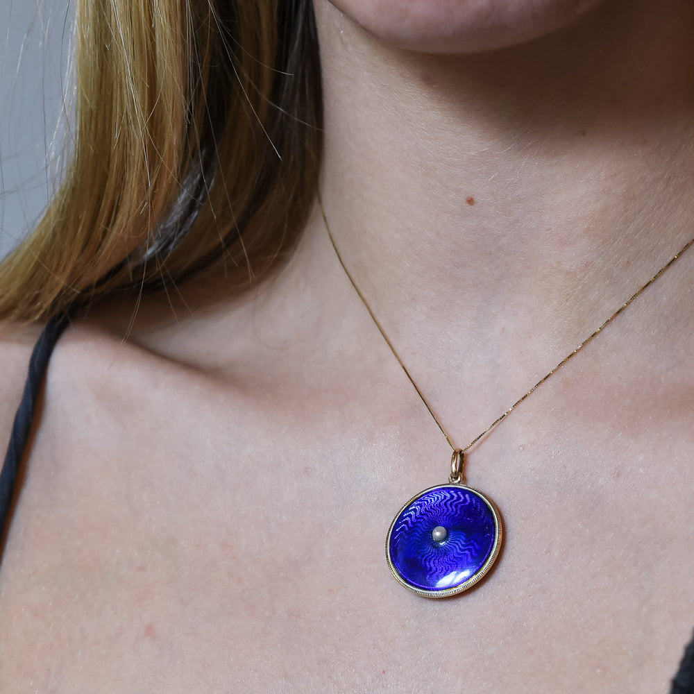 Georgian Blue Enamel & Pearl Locket