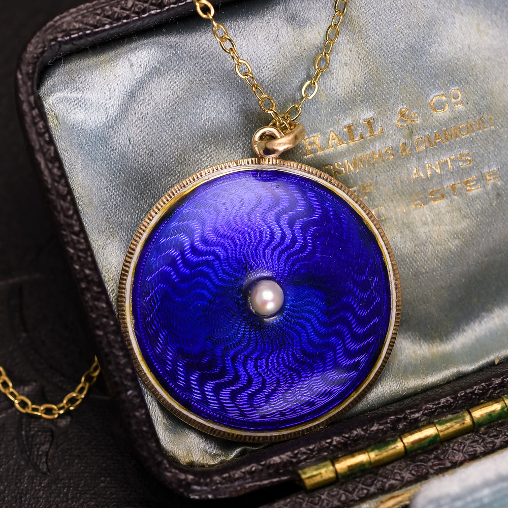 Georgian Blue Enamel & Pearl Locket