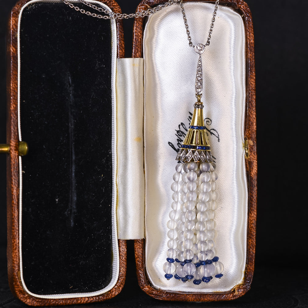 Art Deco Rock Crystal & Sapphire Bead Sautoir Necklace