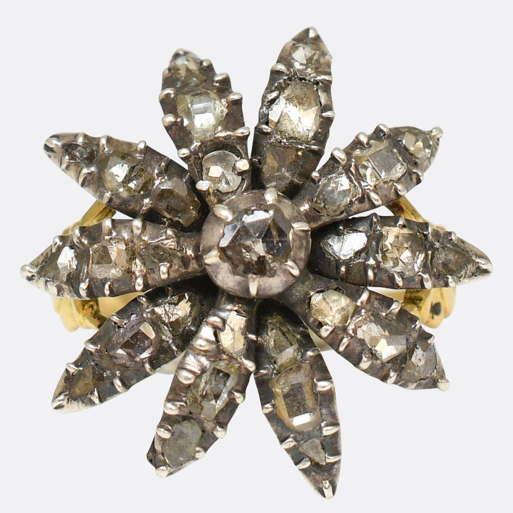Georgian Rose & Table Cut Diamond Starburst Flower Ring