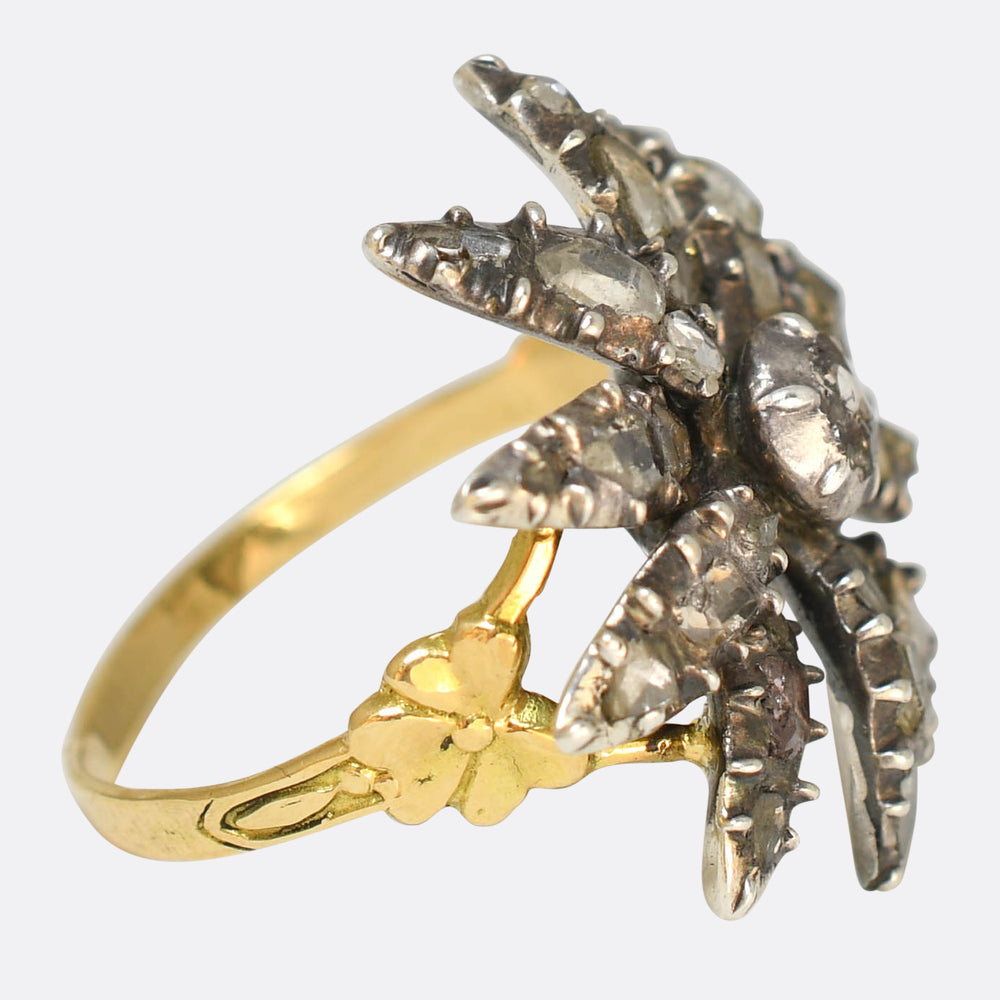 Georgian Rose & Table Cut Diamond Starburst Flower Ring