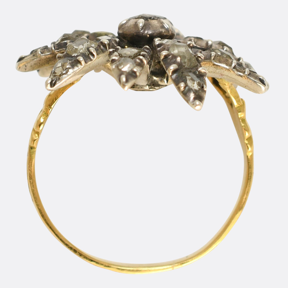 Georgian Rose & Table Cut Diamond Starburst Flower Ring