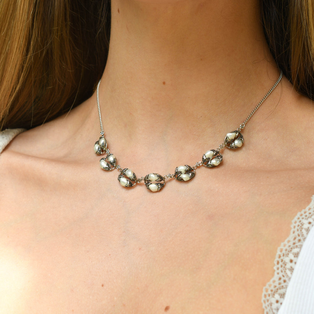 Victorian Teeth & Marcasite Silver Necklace