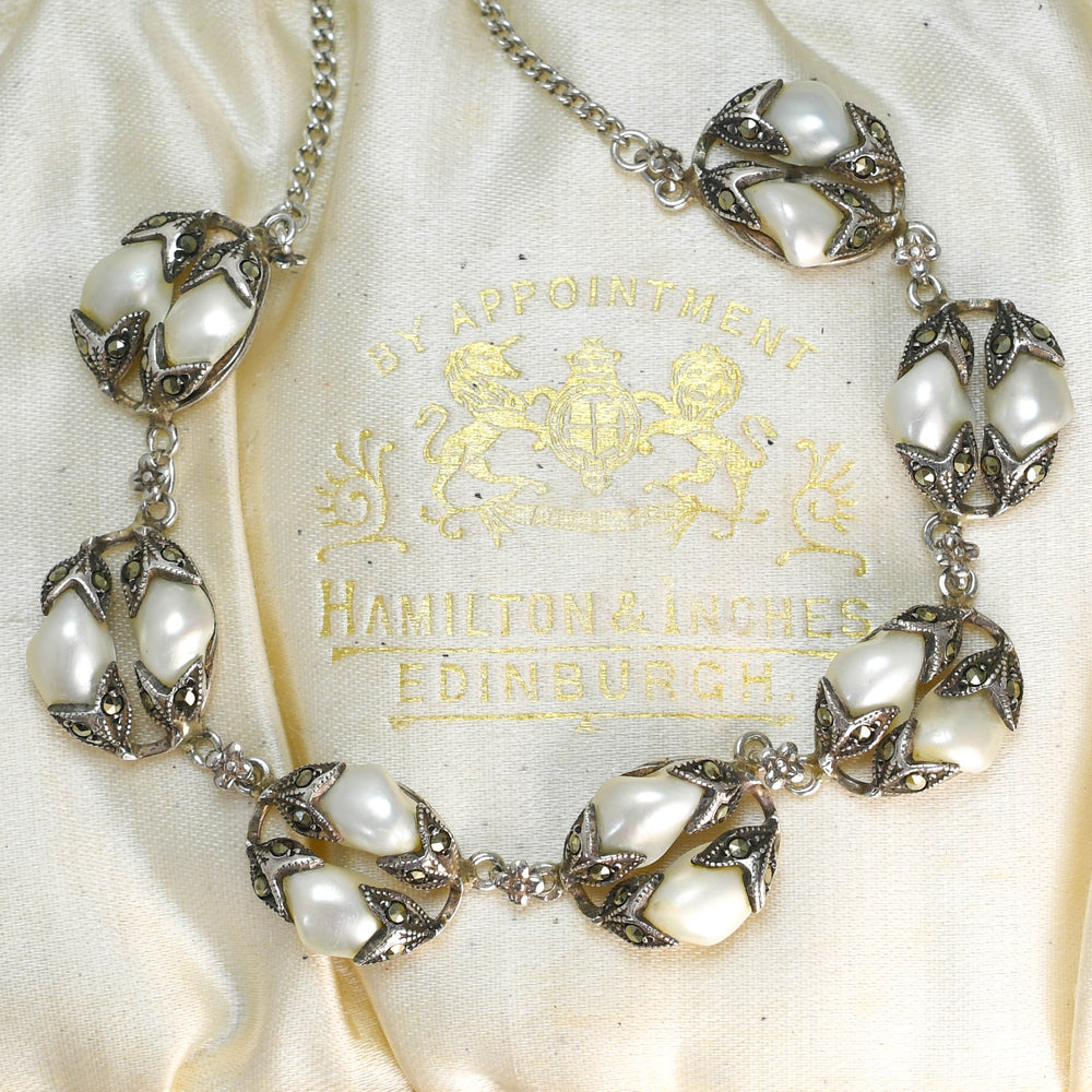 Victorian Teeth & Marcasite Silver Necklace