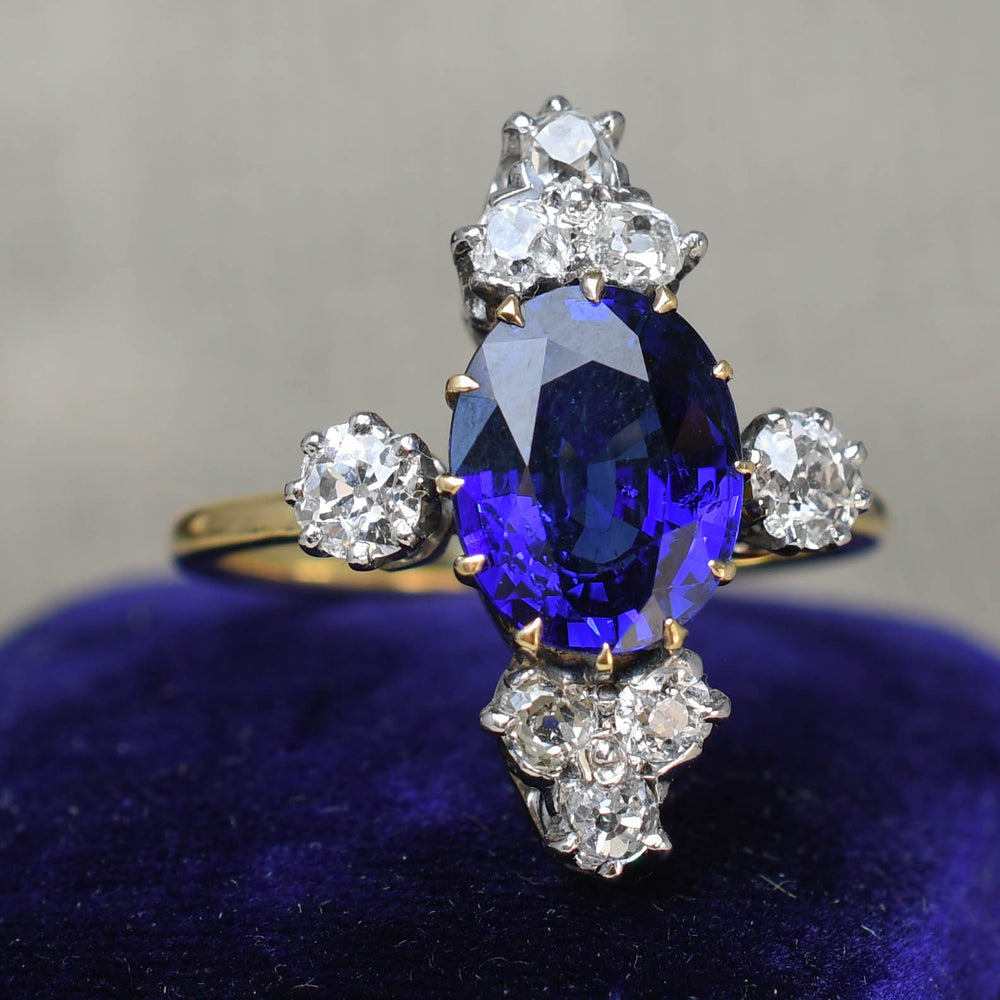 Victorian Sapphire & Diamond Satellite Cluster Ring