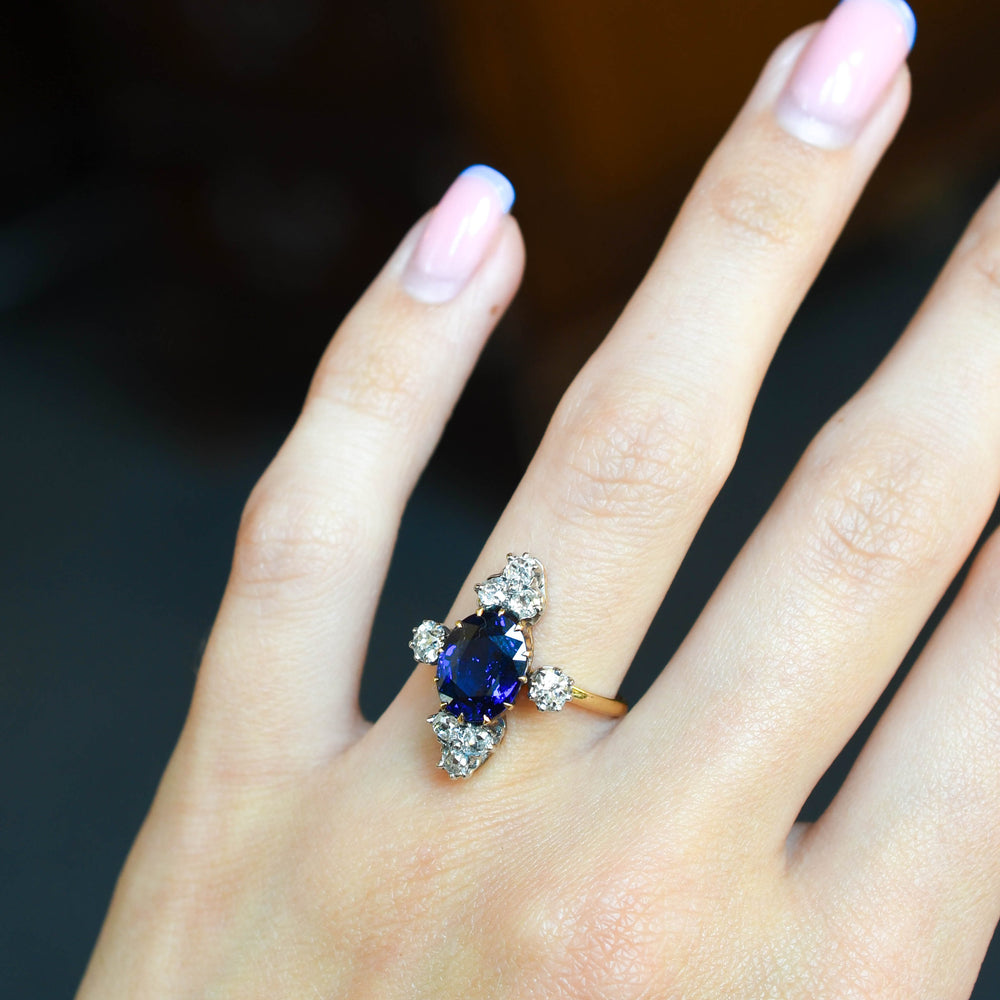 Victorian Sapphire & Diamond Satellite Cluster Ring