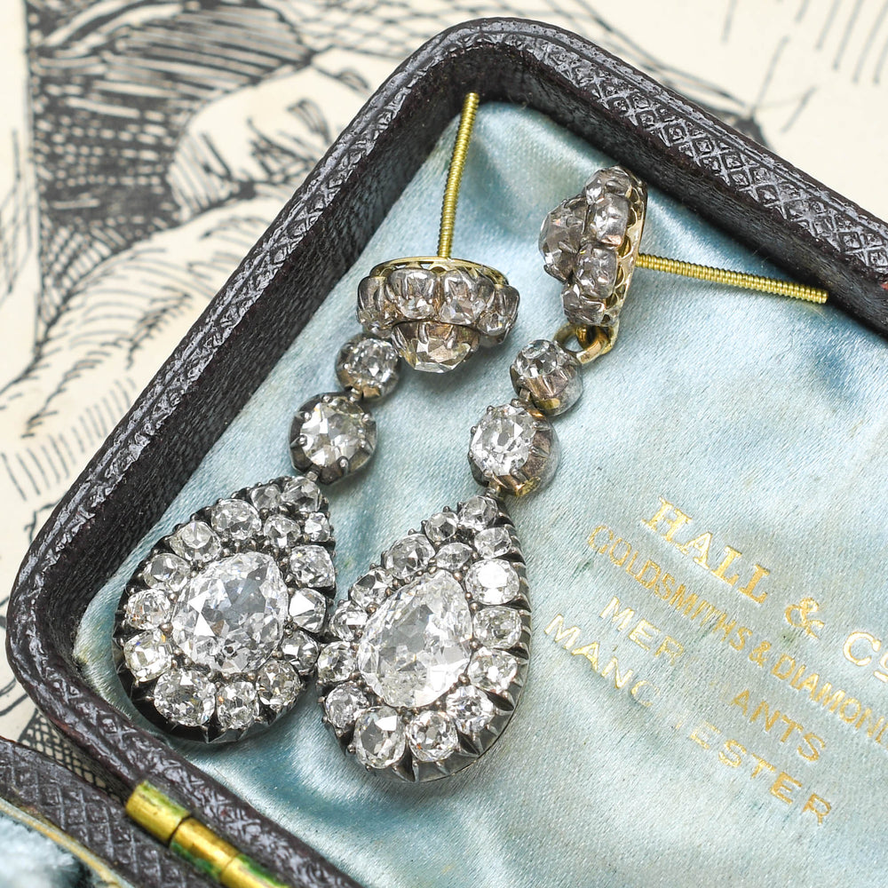 Georgian 5.4ct Diamond Cluster Drop Earrings