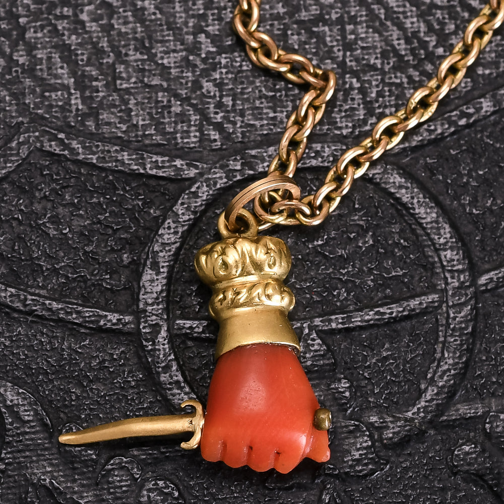 Georgian Coral Hand & Dagger Charm