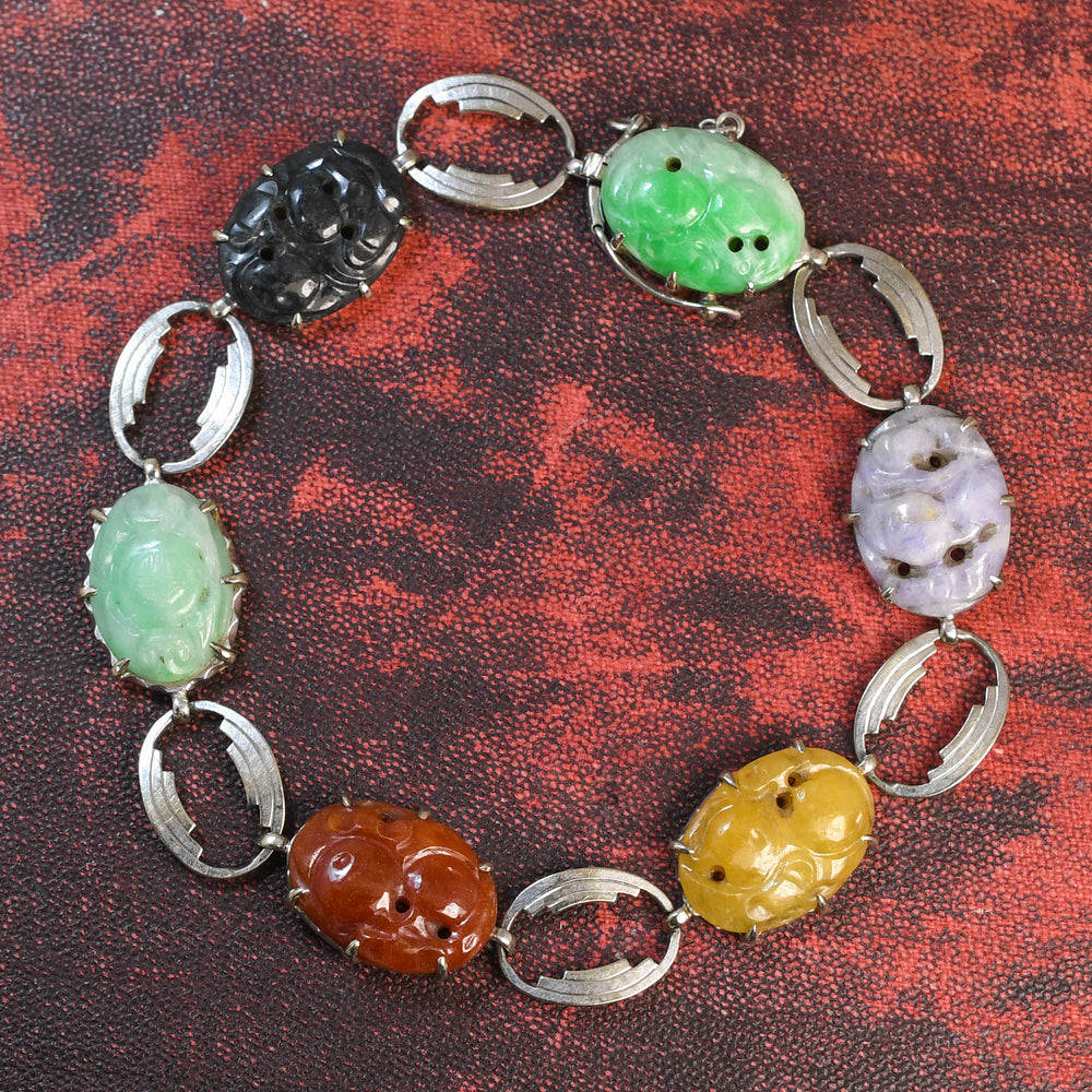 1930's Carved Jade Panel Bracelet