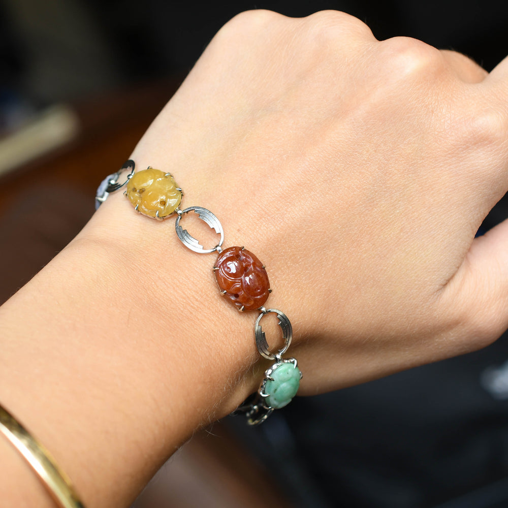 1930's Carved Jade Panel Bracelet