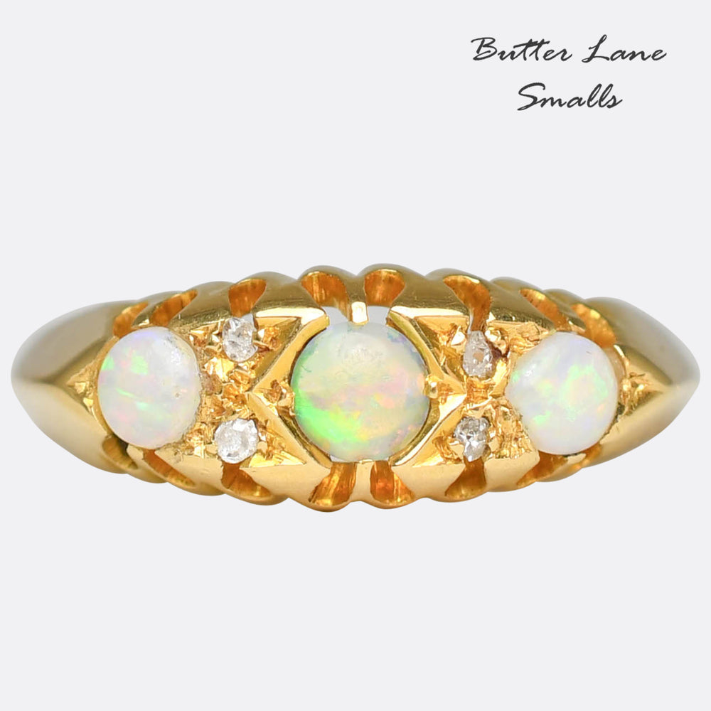 Edwardian Opal & Diamond Boat Ring