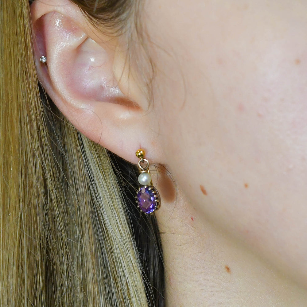 Victorian Amethyst & Pearl Drop Earrings