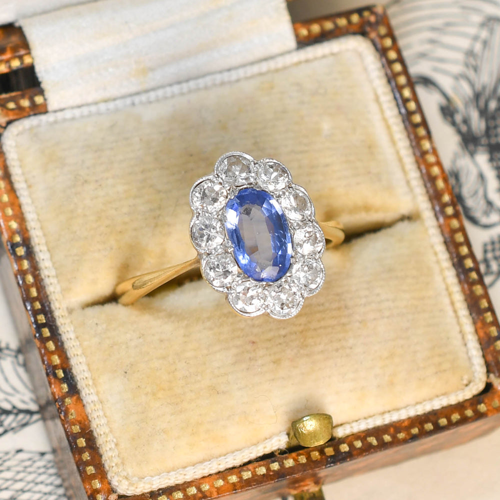 Edwardian Sapphire & Diamond Daisy Cluster Ring