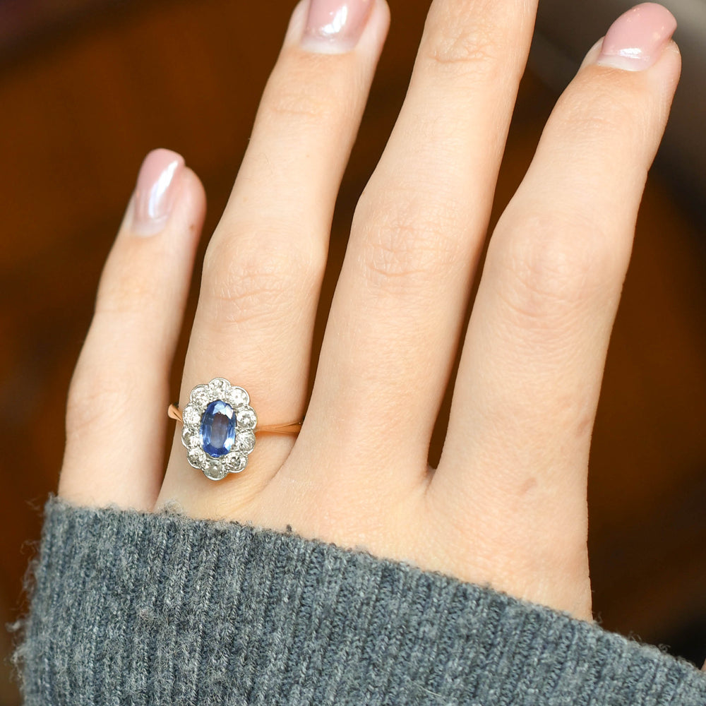 Edwardian Sapphire & Diamond Daisy Cluster Ring