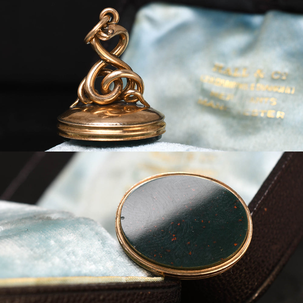 Edwardian Bloodstone Double Snake Fob