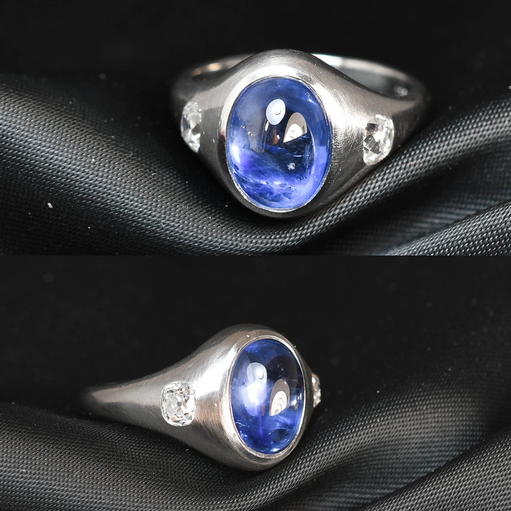 4.06ct Ceylon Sapphire Cabochon & Diamond Ring