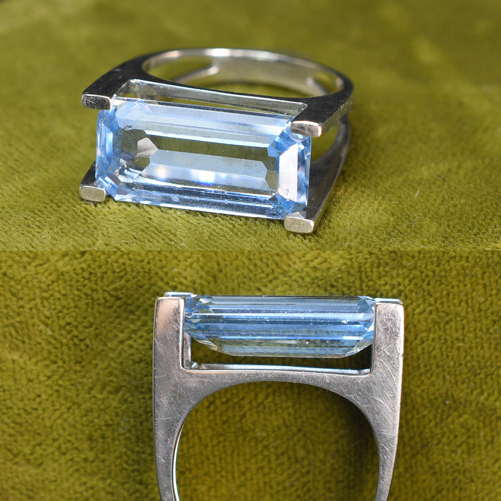 Vintage French 6.6ct Aquamarine Statement Ring