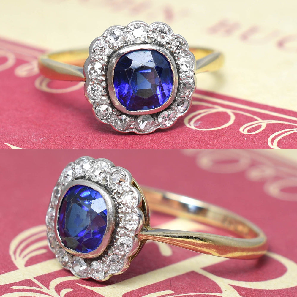 Victorian Sapphire & Diamond Cluster Ring