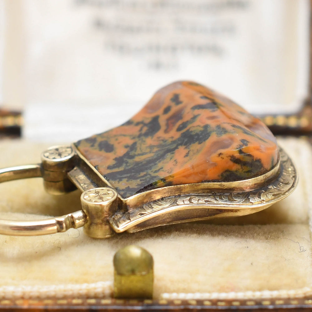 Victorian Granite Agate Padlock Charm