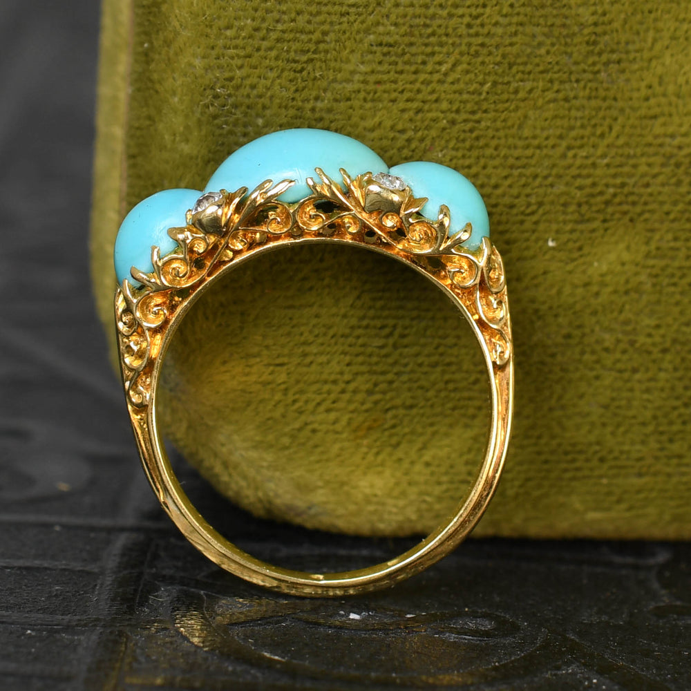 Victorian Turquoise & Diamond Half Hoop Ring