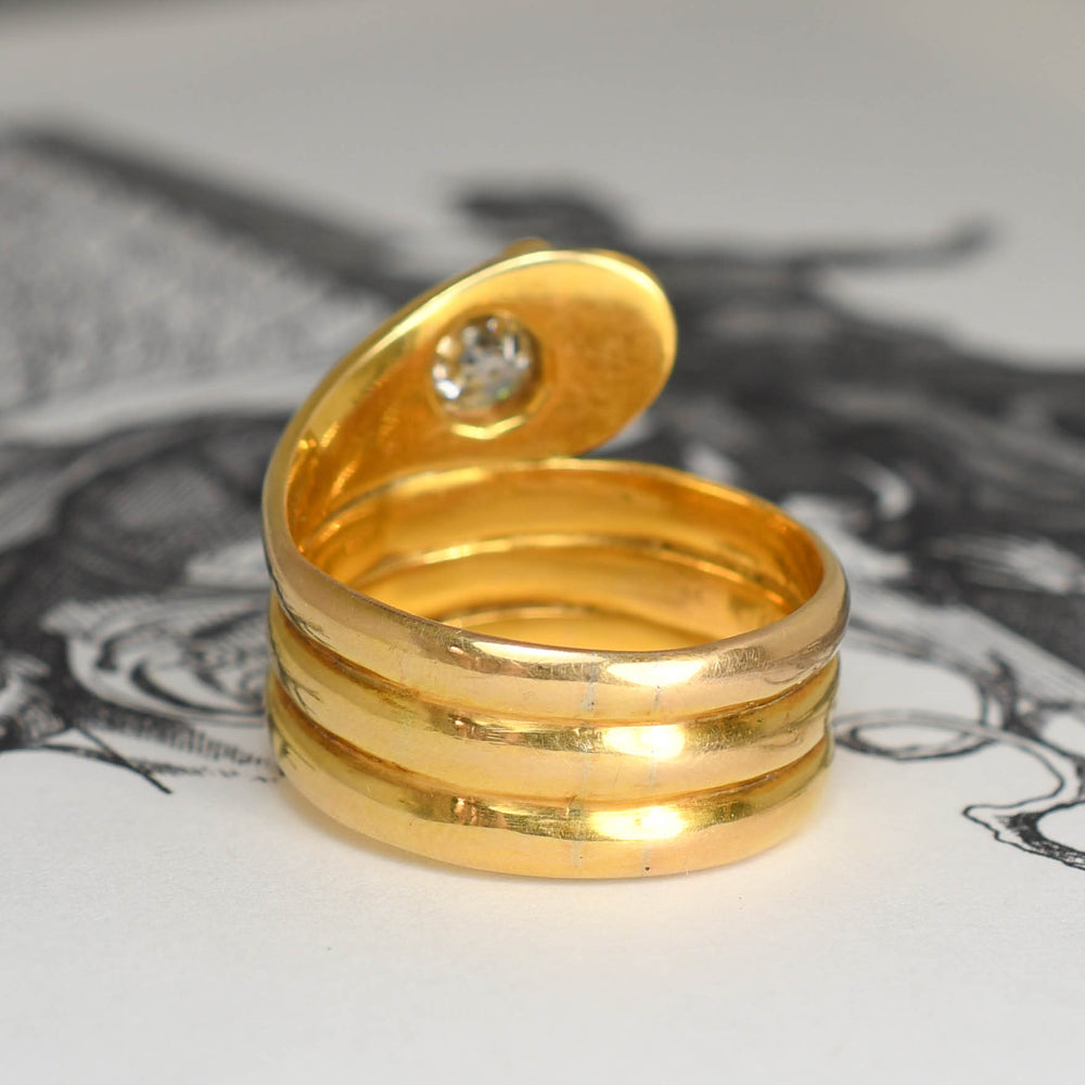 Victorian 0.75ct Diamond & Ruby Coiled Snake Ring