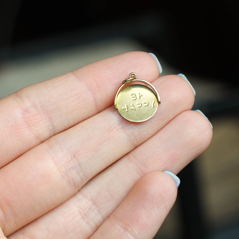 Late Victorian BE HAPPY Gold Spinner Charm