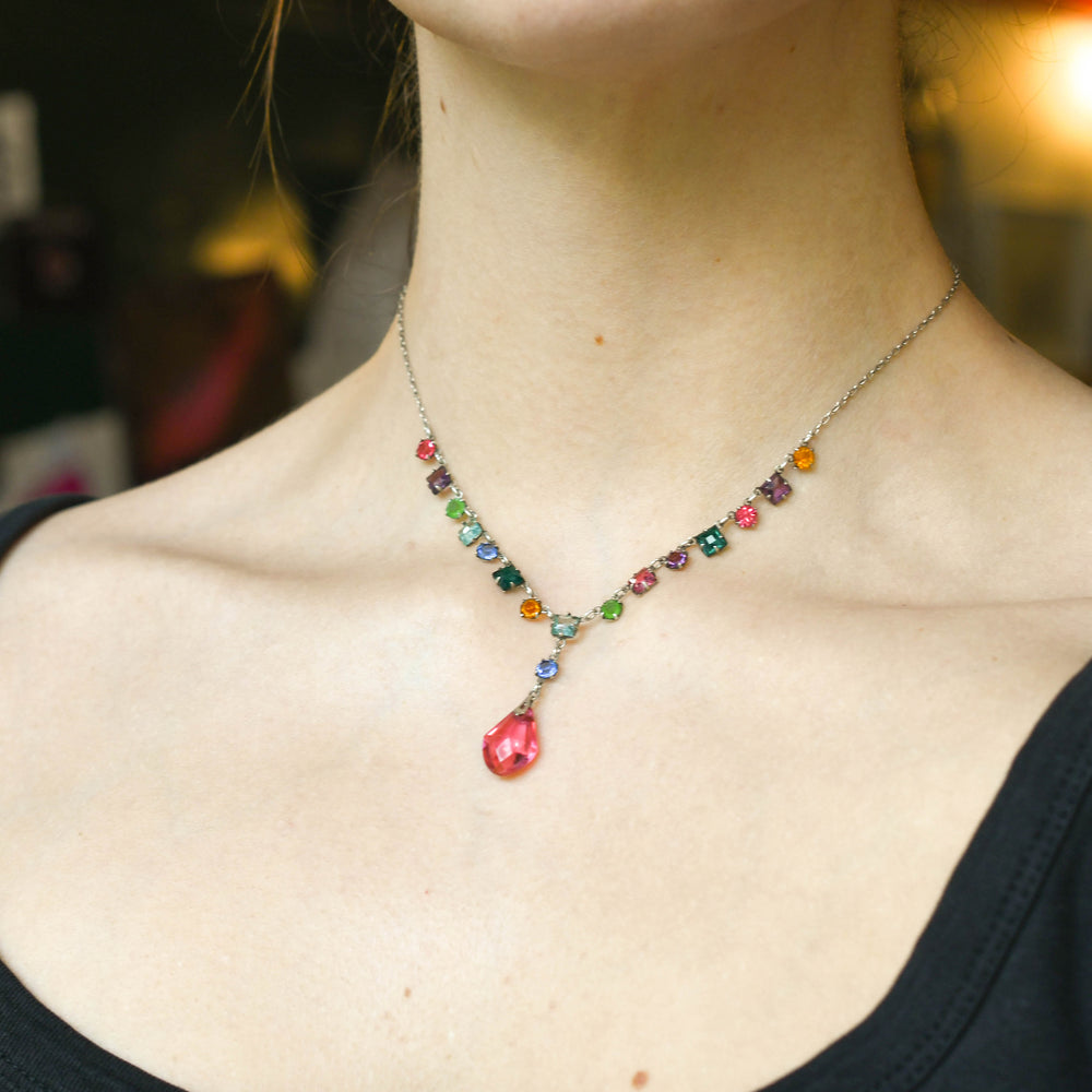 Art Deco Harlequin Paste Drop Necklace