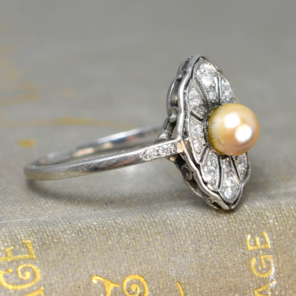 Edwardian Natural Pearl & Diamond Openwork Ring