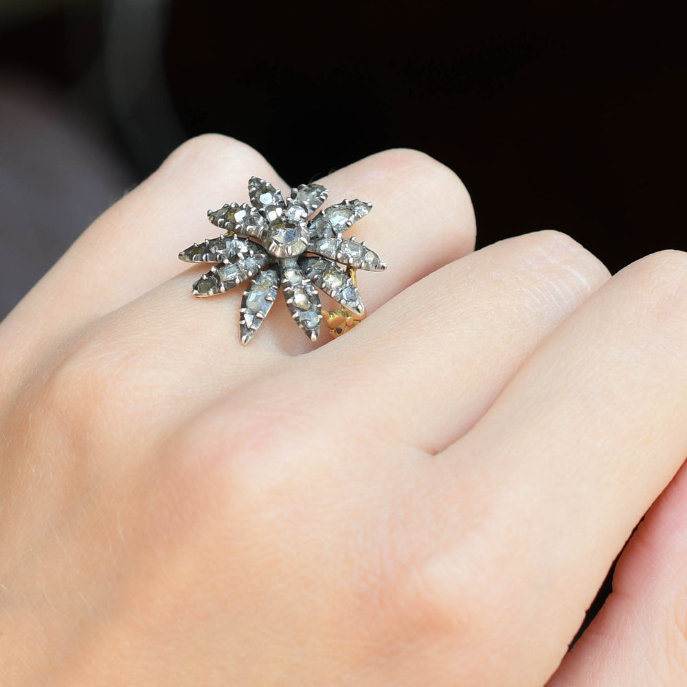 Georgian Rose & Table Cut Diamond Starburst Flower Ring