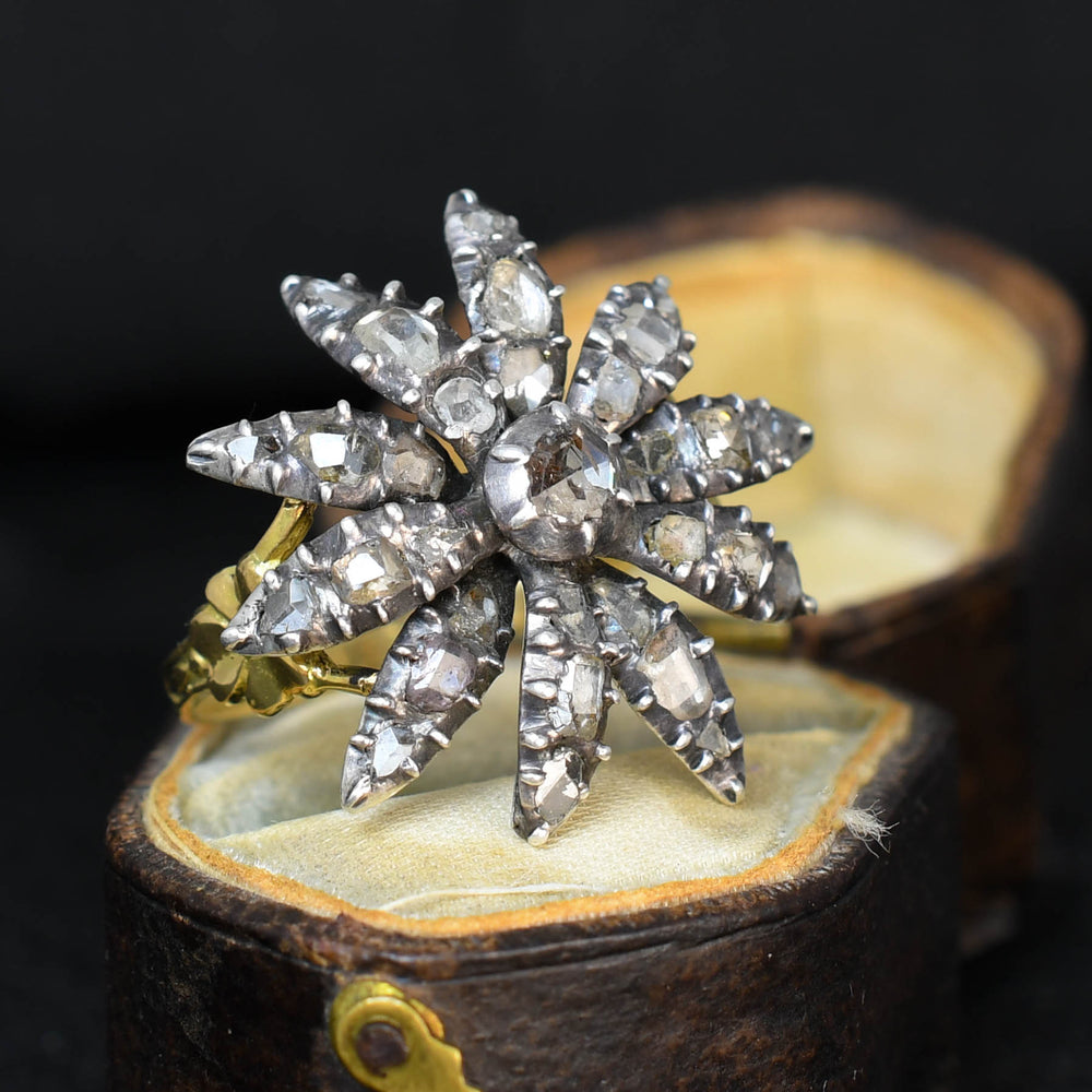 Georgian Rose & Table Cut Diamond Starburst Flower Ring