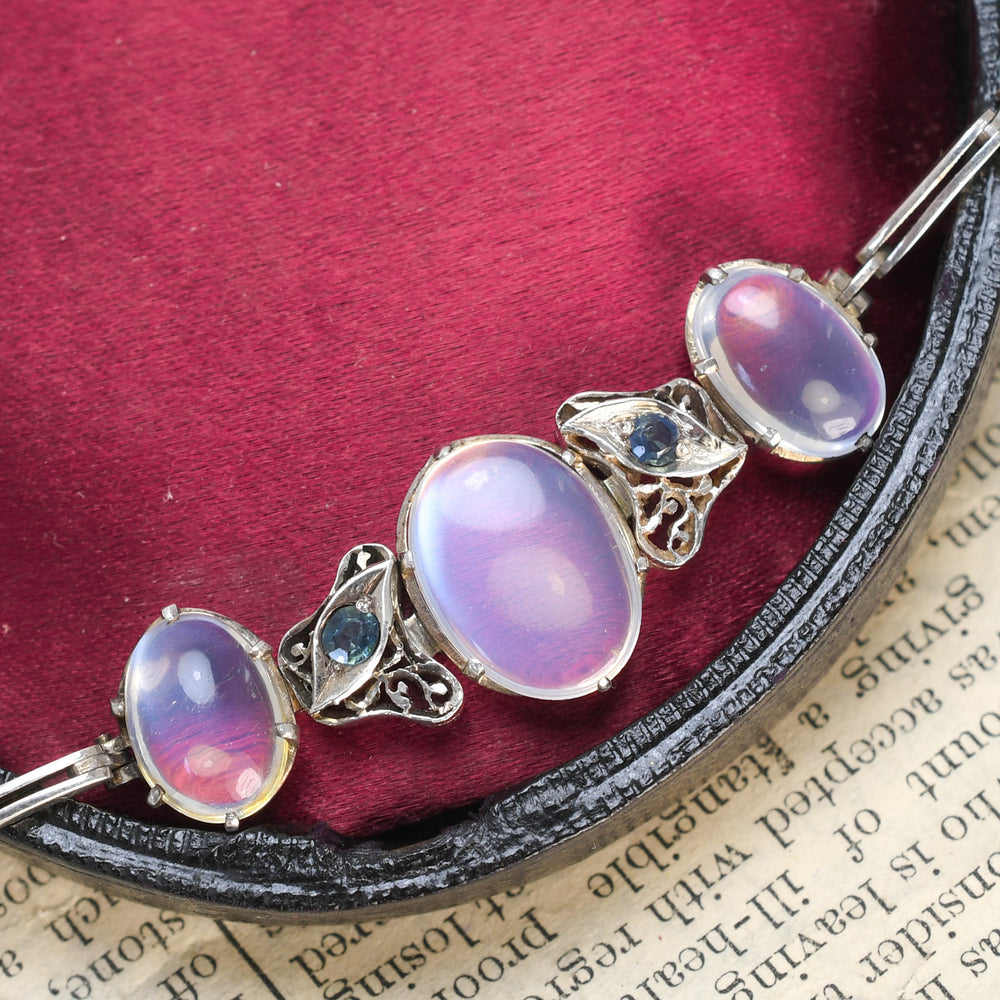 Edwardian Moonstone & Sapphire Silver Bracelet