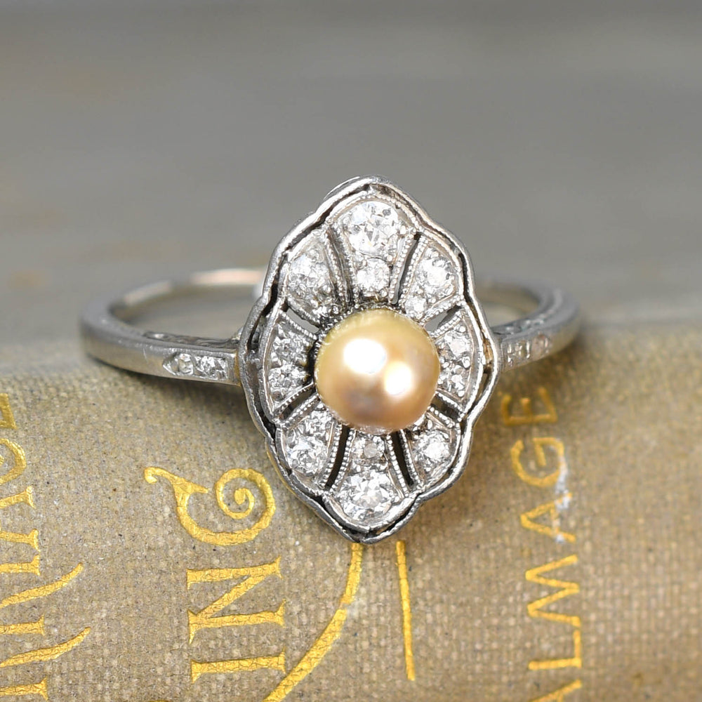 Edwardian Natural Pearl & Diamond Openwork Ring